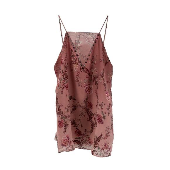 HAUTE HIPPIE Top Women’s Size Small No Regrets Cami Silk Pink Blouse Studded - Picture 3 of 9